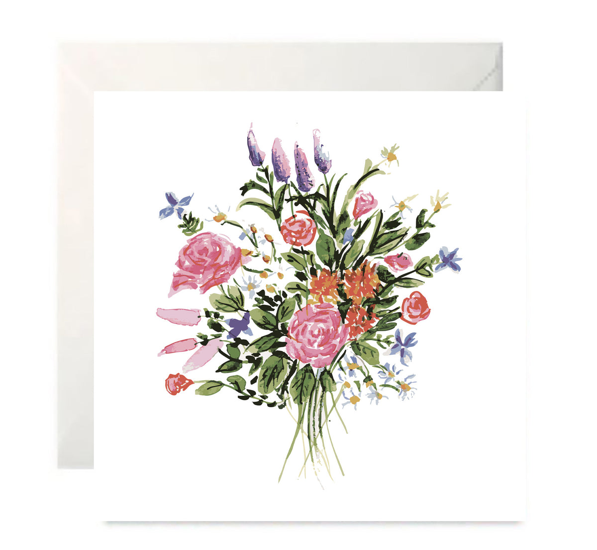 Pink Rose Bouquet - Botanical Blank Greeting Card