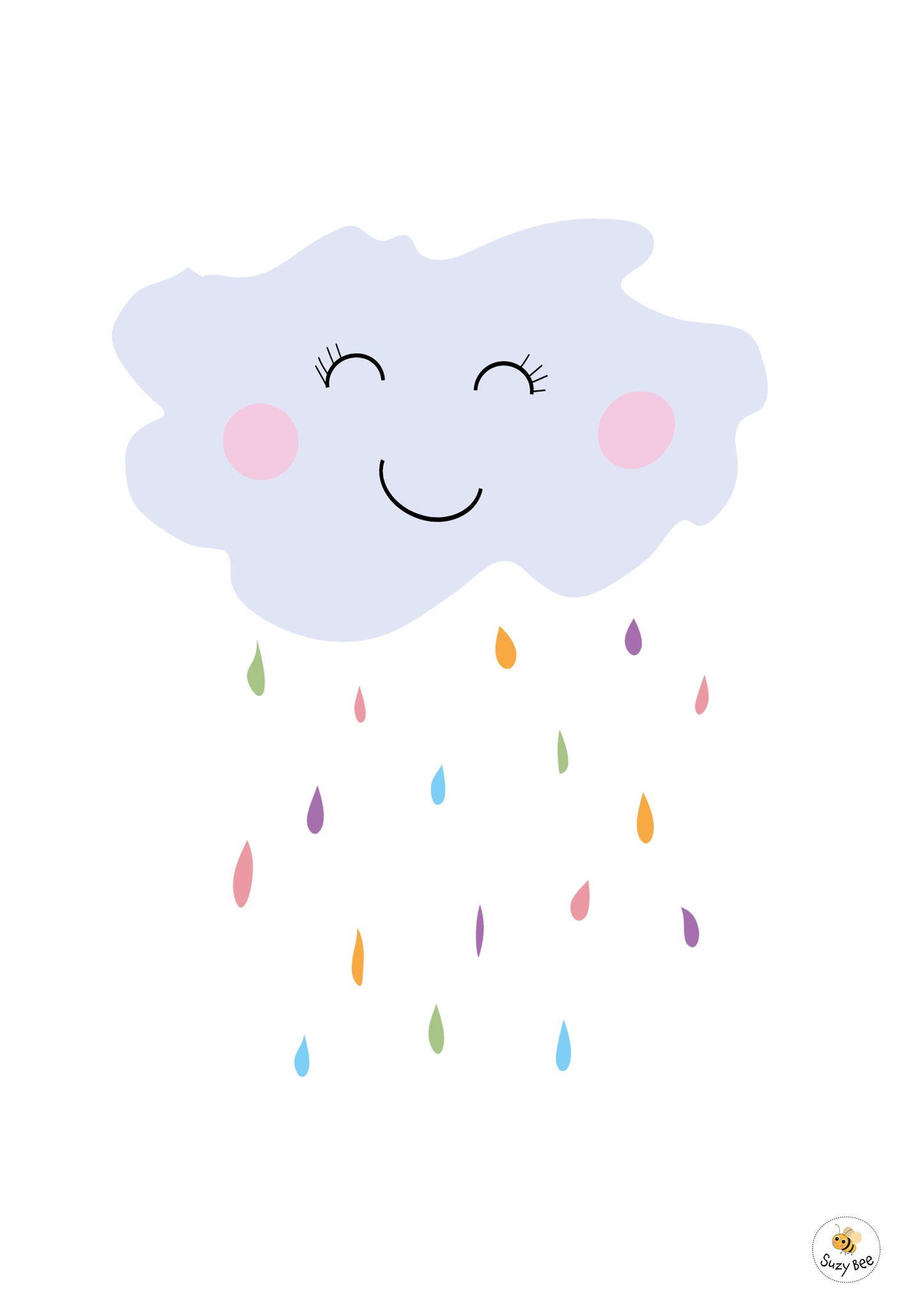 Smiley Rain Cloud Print - Children's Wall Art