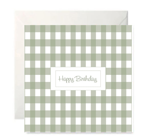 Sage Green Gingham | Vintage Style | Happy Birthday Card