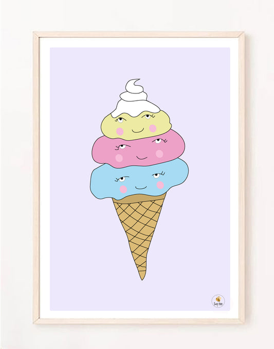 Triple Scoop Icecream Illustration - Children's Wall Art