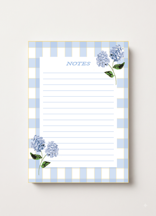 Blue Gingham & Hydrangea- A5 Memo Pad