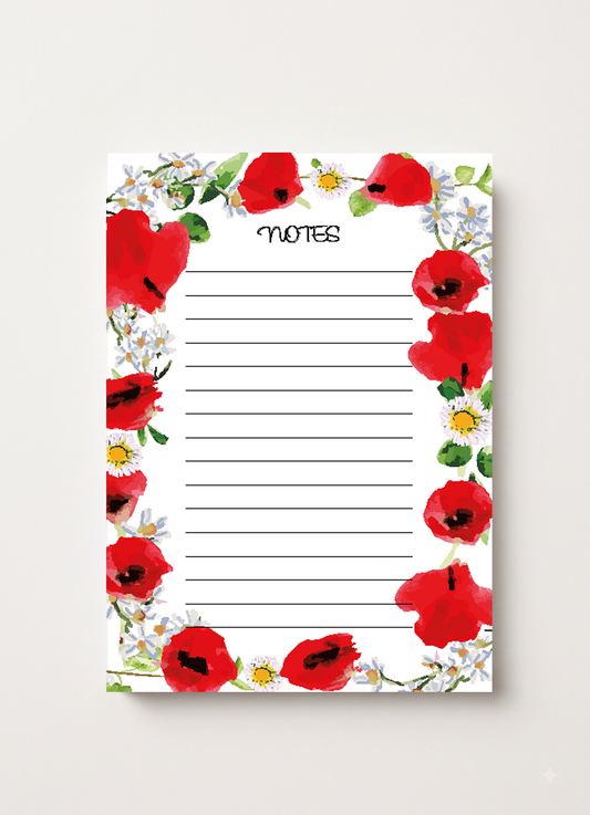 Poppy  - August Birthflower - A5 Memo Pad