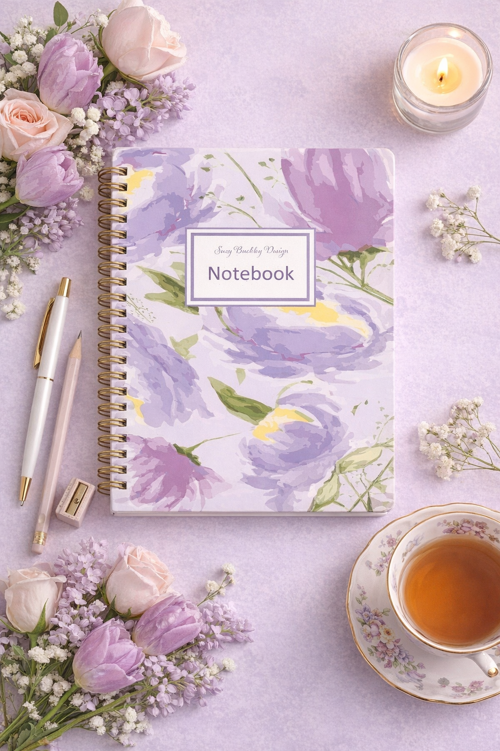 Unique Purple Peony Design | Hardback Sketchbook | 120 Pages | 160gsm