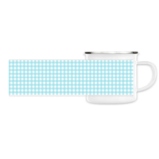 Turquoise Blue Gingham Enamel Mug